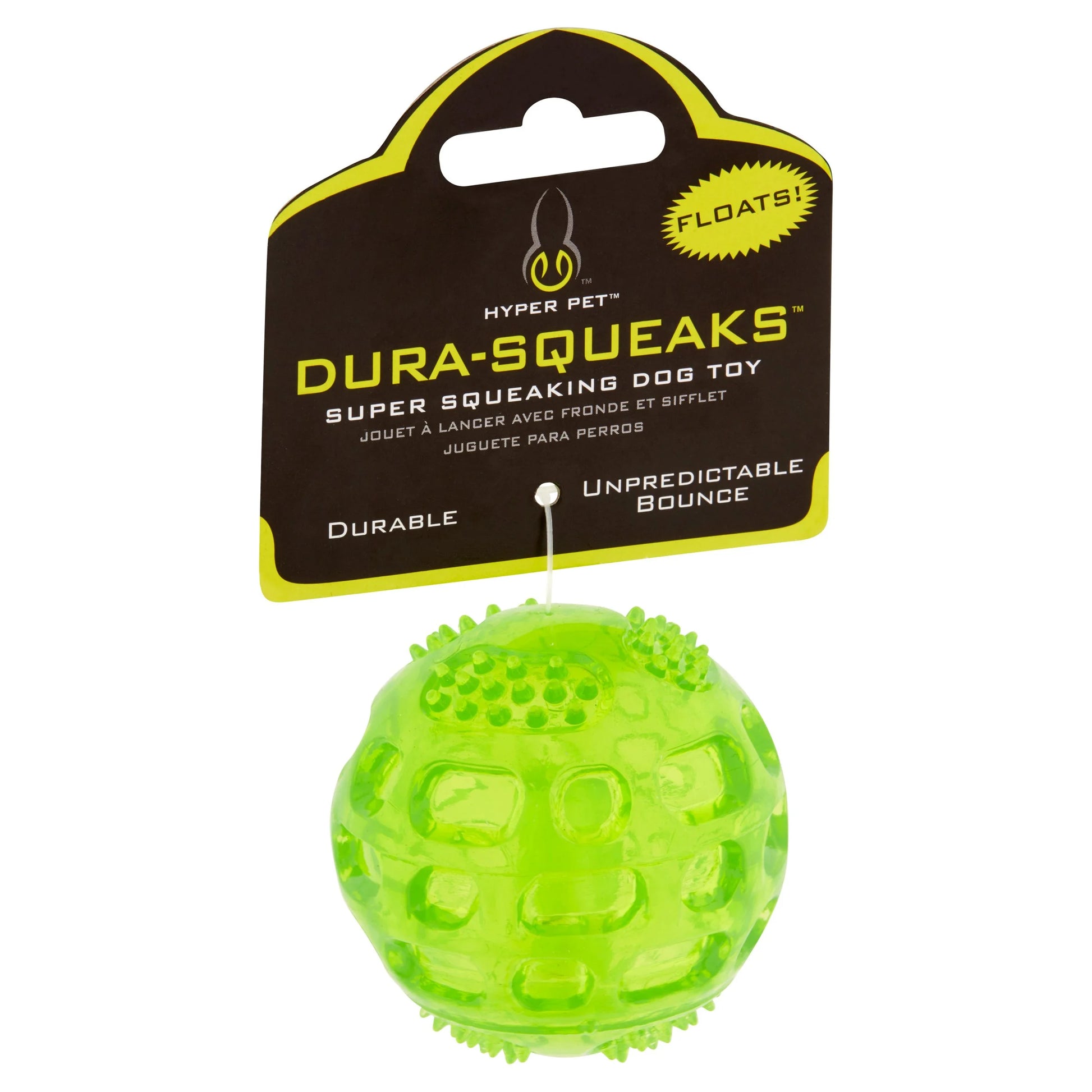 Dura-Squeaks Durable Non-Toxic TPR Bouncing Super Squeaky Dog Toy, Ball, Green