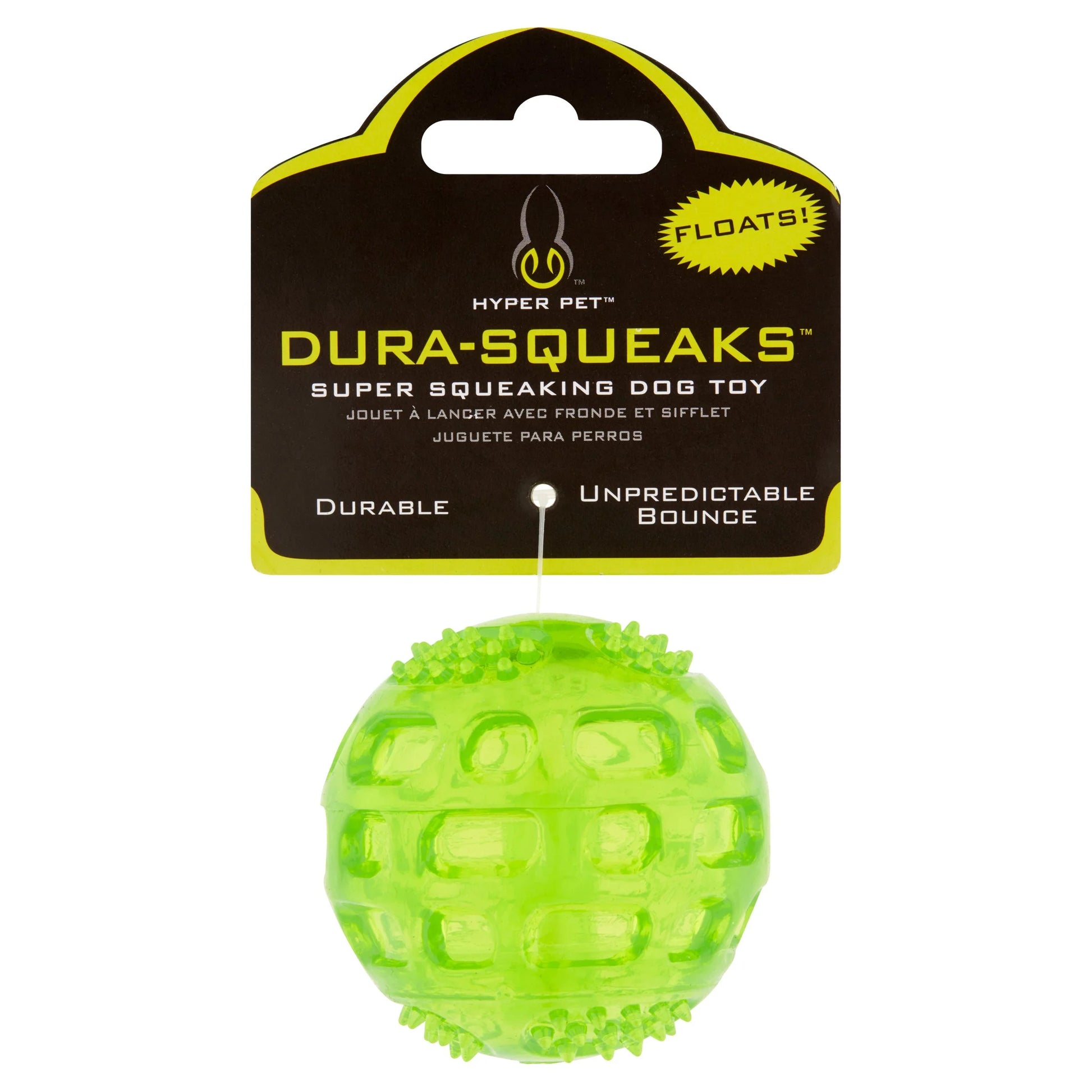 Dura-Squeaks Durable Non-Toxic TPR Bouncing Super Squeaky Dog Toy, Ball, Green